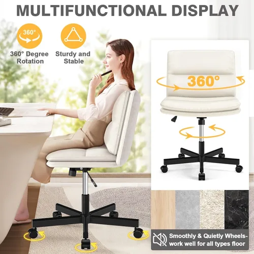 Miniatura 4 de TVON Silla de escritorio de oficina sin brazos con ruedas y cojín grueso, silla ergonómica para computadora de oficina en casa, cómoda silla