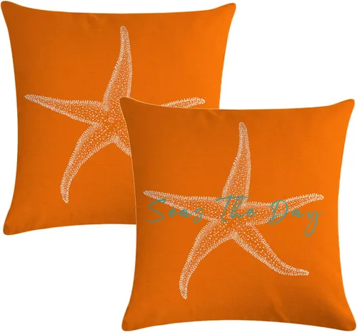 Miniatura 12 de Juego de 2 fundas de almohada con diseño de mar y estrella de mar sobre fondo azul marino, rectangular, para la cintura, diseño de mar costero