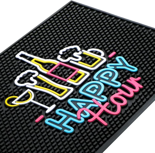 Miniatura 8 de Preboun Tapete de bar para encimera con patrón fluorescente de goma gruesa antideslizante negro para café, cocina, restaurantes, entretenimiento