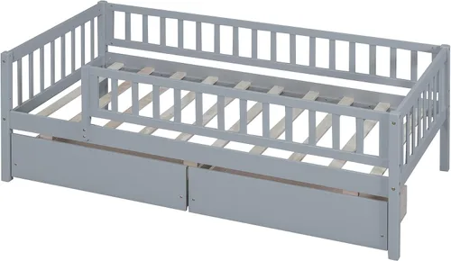 Miniatura 4 de Bellemave Marco de cama individual con rieles para niños, marco de cama individual con cajones para niños/niñas/adultos, color gris