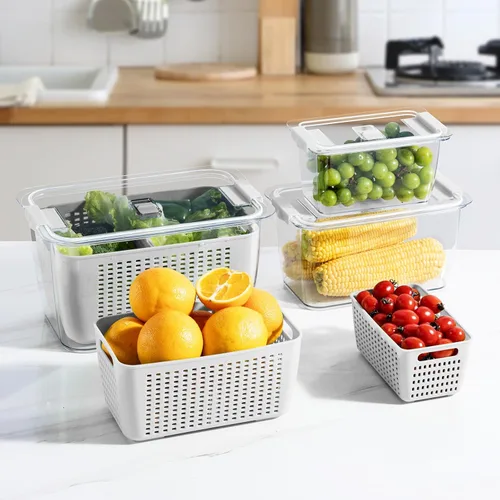 Miniatura 6 de LUXEAR Recipiente fresco, paquete de 3 recipientes para guardar productos, sin BPA, organizador de refrigerador para verduras, frutas y ensaladas