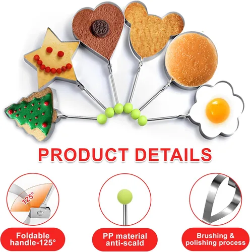 Miniatura 3 de Moldes de huevo moldeador de huevos para hacer panqueques con asa, 6