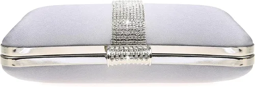 Miniatura 4 de DA BODAN Bolso de mano Jane de satén con diamantes de imitación para mujer para noche novia graduación fiesta bolso cruzado con cadena