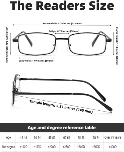 Miniatura 5 de Paquete de 6 lentes de lectura de metal con bloqueo de luz azul, lectores de bisagra de resorte, ligeros, resistentes y cómodos