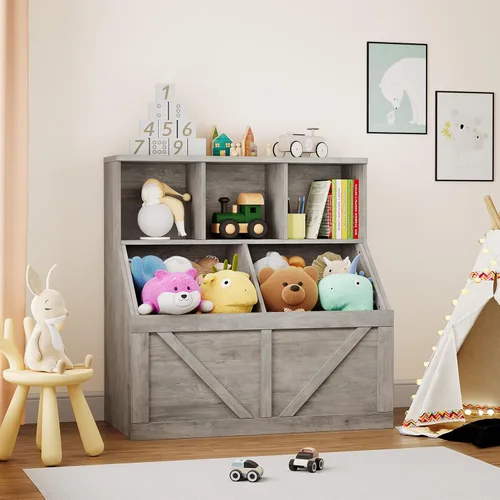 Miniatura 8 de Estantería para niños y organizador de almacenamiento de juguetes IDEALHOUSE, organizador de juguetes con gabinete de almacenamiento y estante