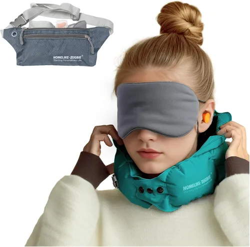 Miniatura 9 de Almohada inflable de viaje para avión, almohada inflable para el cuello para viajes, oficina, soporte para el cuello, máscara profesional