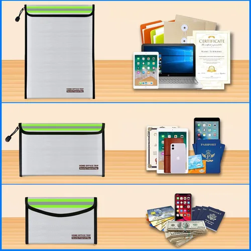 Miniatura 3 de Bolsa de dinero ignífuga de 15 x 11 pulgadas, 11 x 6.7 pulgadas, 5 x 8 pulgadas, multiusos, para oficina en casa, bolsa de almacenamiento segura