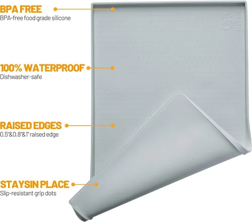 Miniatura 2 de Hubulk Tapete de alimentación para perros, 100% impermeable, mantel individual de silicona de grado alimenticio para tazones de comida y agua