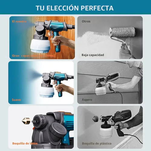 Miniatura 6 de Tilswall - Pulverizador de pintura HVLP de 800W, pistola de pintura eléctrica con 4 boquillas y 3 patrones para pintar muebles, gabinetes, vallas