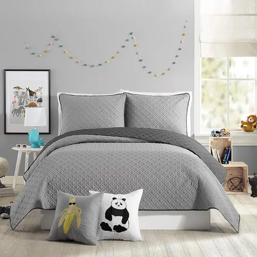 Miniatura 9 de URBAN PLAYGROUND Juego de edredón de todas las estaciones Coty gris - Juego de ropa de cama para niños de 2 piezas de microfibra cepillada suave