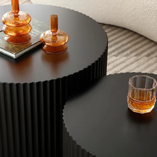 Miniatura 6 de Moderna mesa auxiliar anidable, mesa auxiliar redonda de madera, juego de 2 para espacios pequeños, sala de estar, color negro