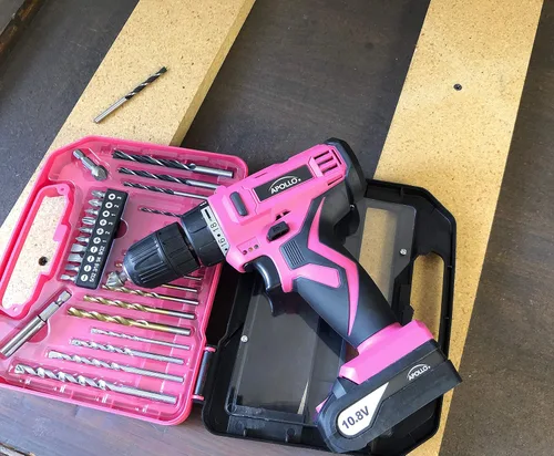Miniatura 5 de Apollo Tools Potente taladro inalámbrico ligero, batería de iones de litio de 10.8 con juego de brocas de accesorios de 30 piezas, cinta rosa, rosa