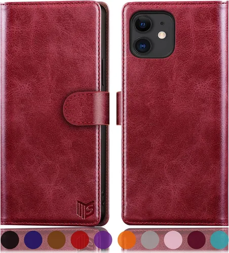 SUANPOT Funda de piel tipo cartera para iPhone 11 de 6.1 pulgadas (Non 11 Pro de 5.8 pulgadas) con bloqueo RFID, tarjetero de crédito, funda con