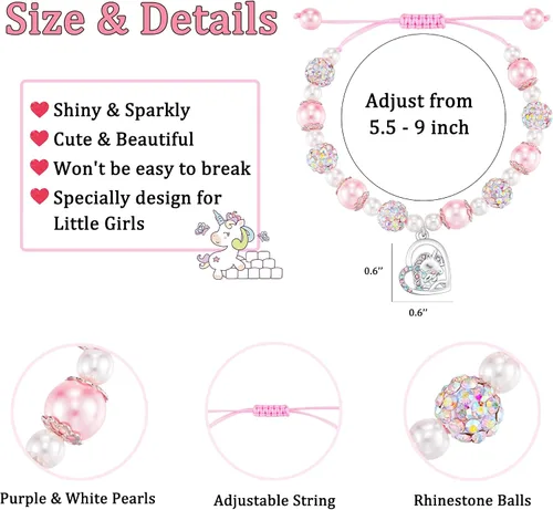 Miniatura 4 de HGDEER Regalos de graduación preescolar de jardín de infantes para niñas pequeñas Pulsera de unicornio para hijanietasobrina Pulsera de perlas