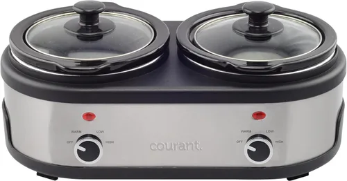 Miniatura 4 de Courant Olla de cocción lenta doble de 3.2 cuartos (1.6 cuartos de galón cada una) con ajustes cálidos, ollas de cerámica inoxidable y tapas