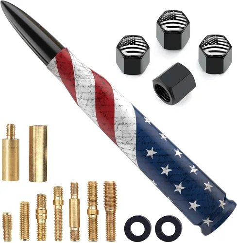 Miniatura 14 de Antena para Auto Camión con Tapas de Válvula de Neumático Bandera Americana Diseño Antirrobo, Reemplazo Corto Universal para Ford F150 F250 F350