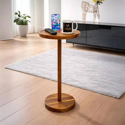 Mesa de bebidas para espacios pequeños, mesa auxiliar de pedestal de 24 pulgadas de alto con base estable, soporte para teléfono y 2 posavasos, mesa