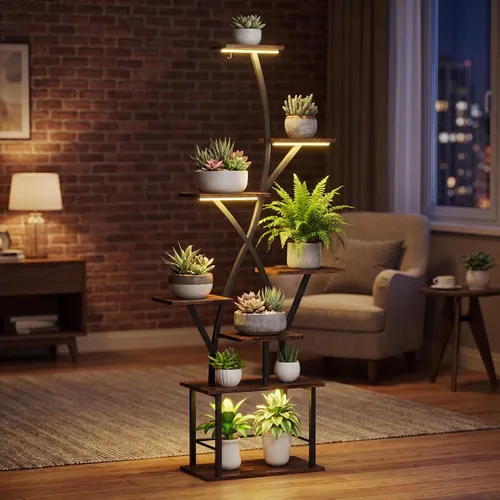 Miniatura 2 de Quikraen Soporte para plantas de interior con luces de cultivo de 64 pulgadas de alto, estante de plantas iluminado en esquina para cultivo