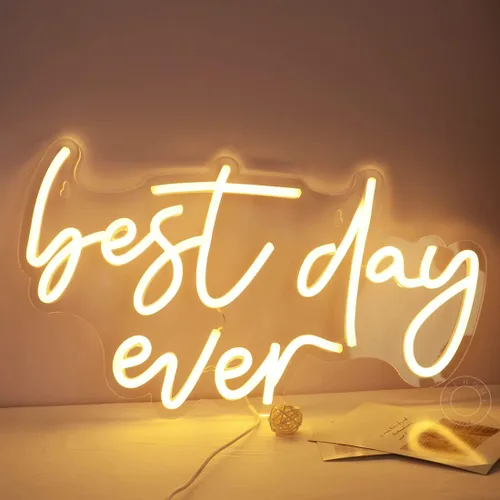 Miniatura 7 de SYLHOME Letrero con luz LED de neón con el texto en inglés "Best Day Ever", para dormitorio, sala de estar, bar, club, cueva de bebé, decoración