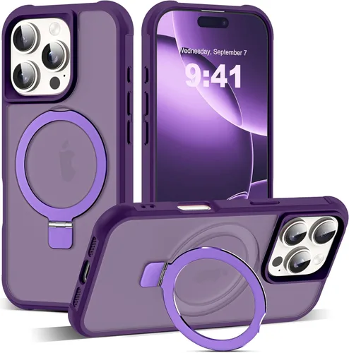 Miniatura 36 de SKYLMW – Funda compatible con iPhone 12 Pro Max y iPhone 13 Pro Max con soporte magnético invisible tipo anillo, fundas translúcidas para teléfonos
