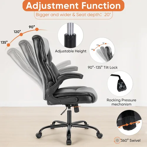 Miniatura 4 de Sweetcrispy Silla ergonómica para juegos de computadora, respaldo alto, sillas de oficina con ruedas, brazos abatibles, altura ajustable, piel