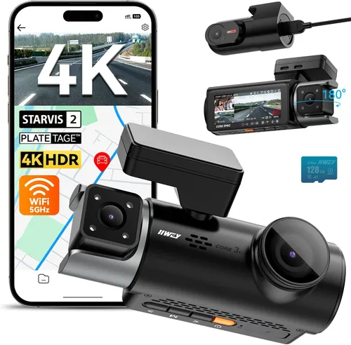 Miniatura 10 de IIWEY Cámara de tablero de 4 canales de visión de 360°, STARVIS 2 frontal 2.7K trasero 2K interior 1080P x2, 8IR LED visión nocturna 3.0, PlateTag