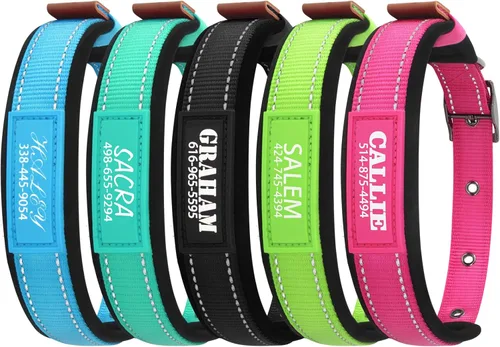Miniatura 7 de Collar de perro personalizado con nombre impreso UV y número de teléfono, collar de nailon reflectante ajustable personalizado para perros grandes