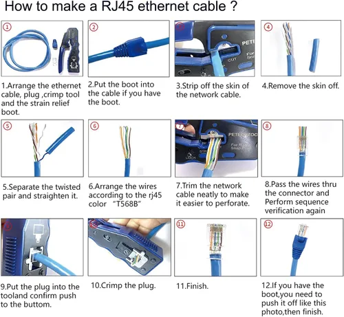Miniatura 6 de Herramienta de crimpado RJ45 todo en uno, herramienta de crimpado Ethernet, cortador pelacables para pasar a través de conectores Cat5 Cat6