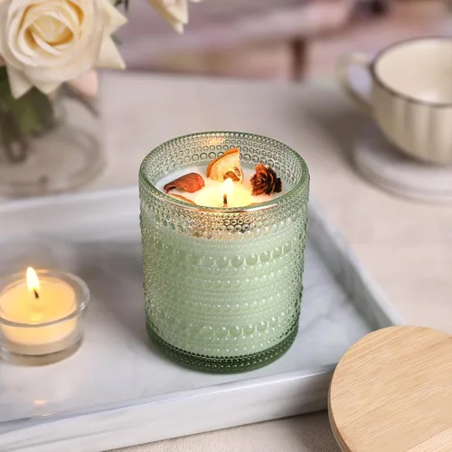 Miniatura 4 de DARJEN Paquete de 12 tarros de vela verdes para hacer velas - tarros de vidrio vacíos de 8 onzas para hacer velas con tapas y etiquetas de bambú