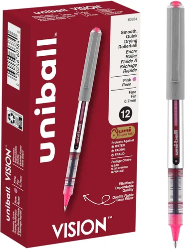 uniball Vision Designer - Bolígrafos de punta fina (0.028 in), color rosa, paquete de 12 unidades