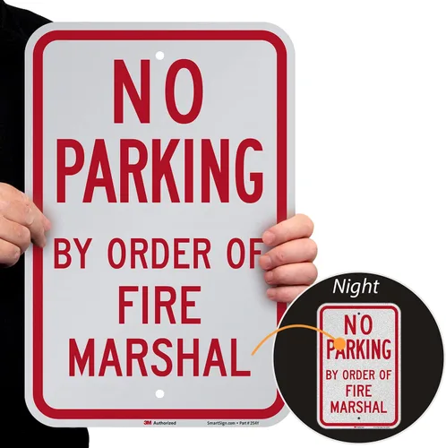Miniatura 2 de SmartSign -K-9548-EG Letrero "No Parking - por Order Of Fire Marshal" 12 x 18 pulgadas, aluminio reflectante 3M de grado de ingeniero, rojo sobre