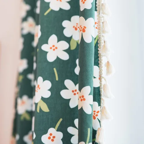 Miniatura 62 de Deeprove Cortinas bohemias para dormitorio, rayas huecas de ganchillo crema y estampado floral, tela de lino de algodón, con borlas beige bohemias