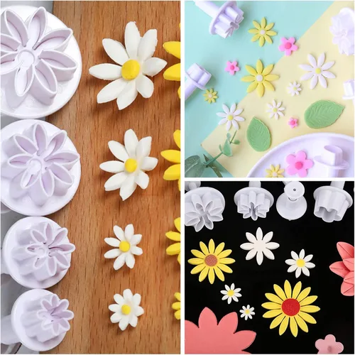 Miniatura 4 de Cortador de fondant de girasol, moldes de flores para fondant, 4 unidades, crisantemo, 8 pétalos, cortador de émbolo de margarita, juego de corte