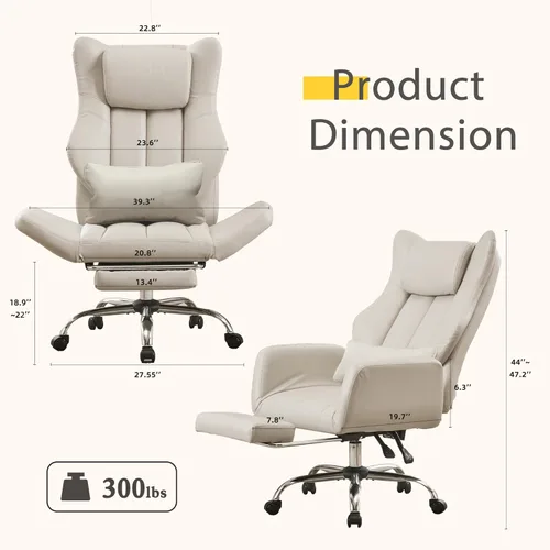 Miniatura 2 de Silla de oficina ergonómica con las piernas cruzadas con reposapiés, silla ejecutiva grande y alta de cuero con ruedas, reposabrazos reversible