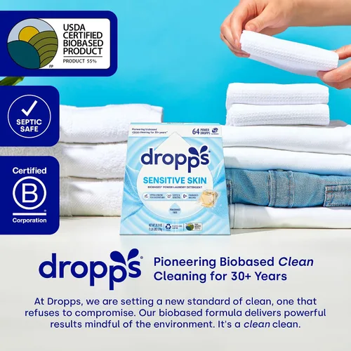 Miniatura 6 de Dropps Cápsulas de detergente para ropa de piel sensible, sin perfume (64 unidades) - Hipoalergénico y probado por dermatólogos Libre