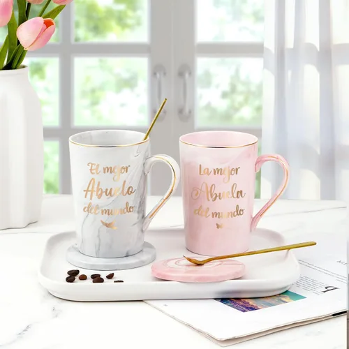 Miniatura 9 de Maustic Abuela Abuelo Regalos en español, Las Mejores Tazas de Café de Abuela y Abuelo, Tazas de Café de la Mejor Abuela y Abuelo del Mundo, Regalos