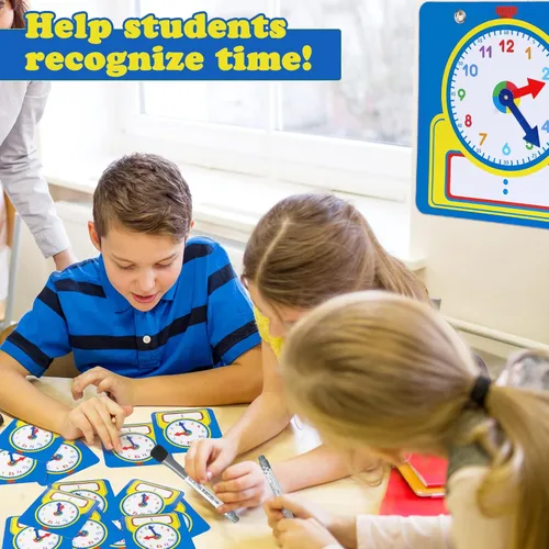 Miniatura 5 de Junkin Kit de reloj de enseñanza de 25 piezas, relojes de aprendizaje para niños, tiempo de aprendizaje con superficie borrable para suministros