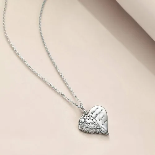 Miniatura 3 de YFN Collar de alas de ángel de la guarda con corazón en plata de ley, alas de ángel conmemorativas, joyería de condolencia para mujeres y niñas