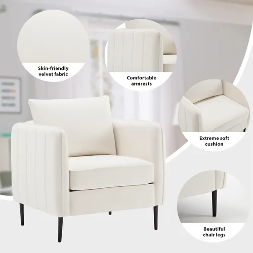Miniatura 3 de Silla decorativa moderna, sillón de terciopelo esmerilado suave, silla tapizada con patas de carne, cómoda silla de lectura con reposabrazos anchos
