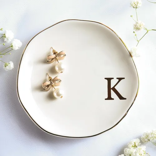Miniatura 17 de Bandeja de Cerámica para Joyas, Plato para Anillos, Personalizada con Monograma S, Regalos de Compromiso y Boda, para Cumpleaños, Día de la Madre