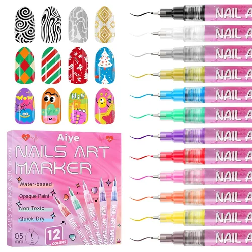 Miniatura 21 de 1 unidad de lápices blancos para arte de uñas, Kalolary 0.5mm marcadores de arte de uñas, punto de grafiti, lápiz de puntos, pincel de dibujo