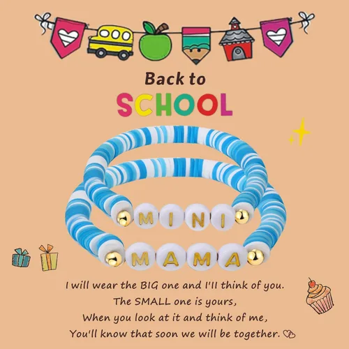 Miniatura 8 de Pulsera para el primer día de Shcool Kindergarten de primer grado para el regreso a clases, regalos para mamá e hija, pulseras para mamá e hija