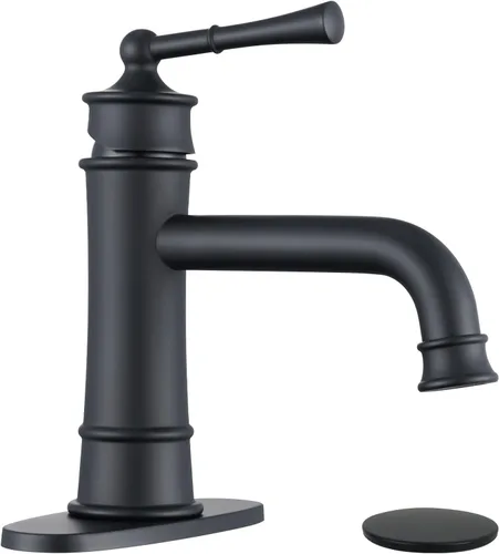 Miniatura 9 de Grifo alto de baño de bronce aceitado, diseño antiguo, mango único, montaje de fregadero de 1 agujero, drenaje desplegable y líneas de suministro