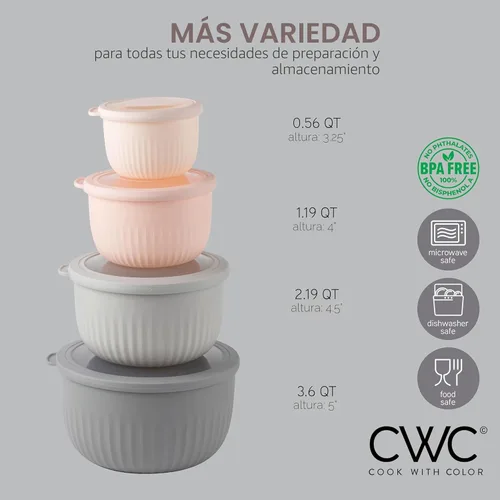 Miniatura 4 de COOK WITH COLOR - Juego de tazones de preparación profundos con tapas, para mezclar, de plástico, pequeños y apilables (color rosa)