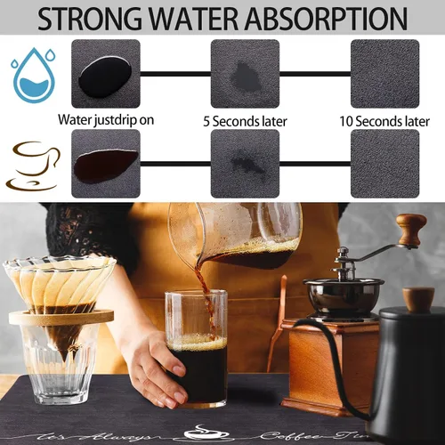 Miniatura 4 de 2 tapetes para cafetera, 16 x 24 pulgadas, lavables, accesorios para cafetera, absorbente de manchas, tapete de encimera de cocina para encimeras