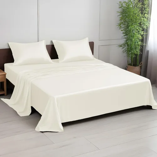 Miniatura 16 de Linenwalas Juego de sábanas de alta calidad 100% viscosa derivada de bambú, ultra suave, transpirable y refrescante, ideal para personas que duermen