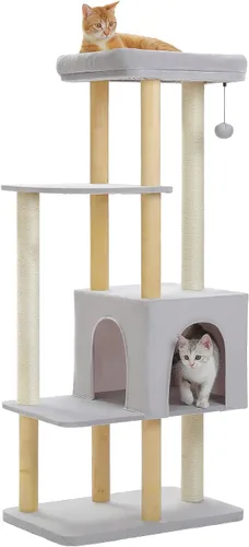 Miniatura 8 de PAWZ Road Árbol Grande para Gatos, Torre de Madera para Gatos de 73 Pulgadas de Alto con 2 Hamacas Espaciosas, 2 Camas Superiores Grandes, 8 Postes