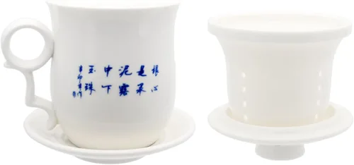 Miniatura 5 de Taza de té de porcelana con tapa de infusor y juegos de platillos – Taza de café de cerámica china Jingdezhen Taza de té de hoja suelta Sistema