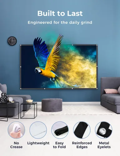 Miniatura 6 de Aurzen Pantalla de proyector de 120 pulgadas, 16:9 4K HD, plegable, antiarrugas, pantalla portátil de doble cara para cine en casa en interiores