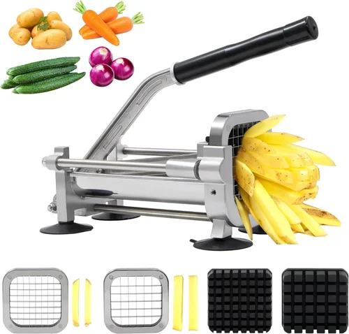 Cortador de papas fritas con dos cuchillas (1/2 pulgada y 3/8 pulgadas), cortador comercial de acero inoxidable, adecuado para papas enteras,